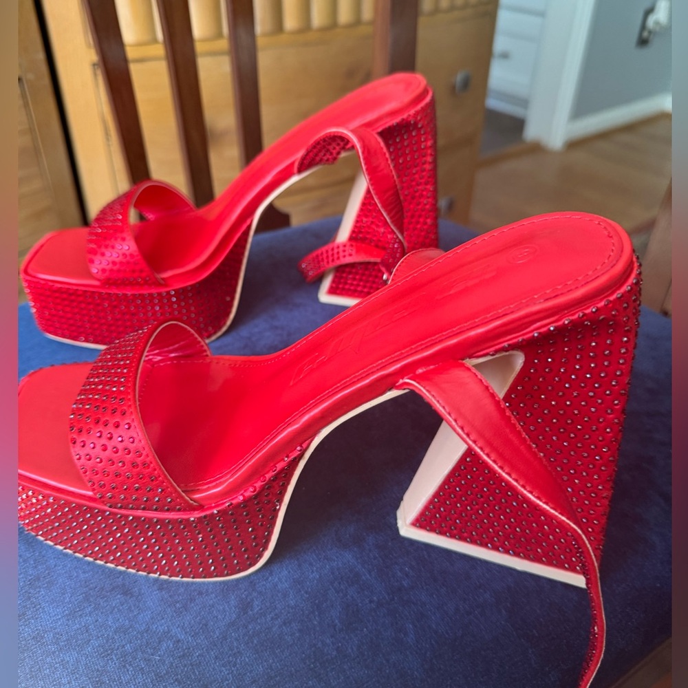 Red Rhinestone and Satin Studded shoes sz 9